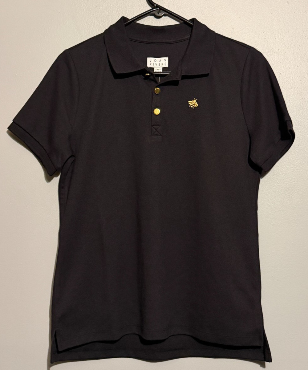 Joan Rivers XS Black Polo Gold Bee Logo Gold Buttons